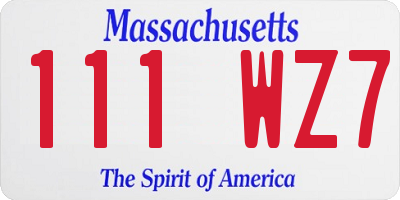 MA license plate 111WZ7