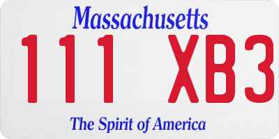 MA license plate 111XB3