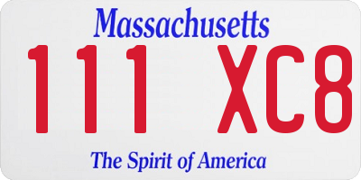 MA license plate 111XC8