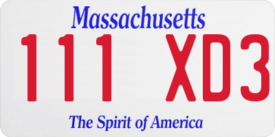 MA license plate 111XD3