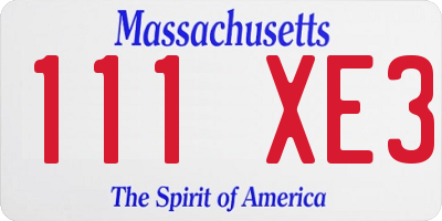 MA license plate 111XE3