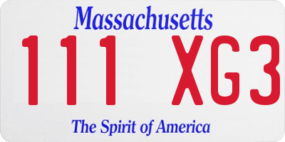 MA license plate 111XG3