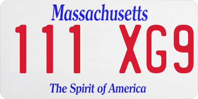 MA license plate 111XG9