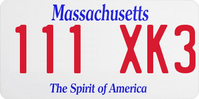 MA license plate 111XK3