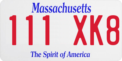 MA license plate 111XK8