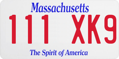 MA license plate 111XK9