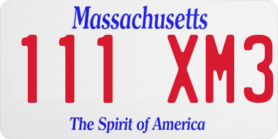 MA license plate 111XM3