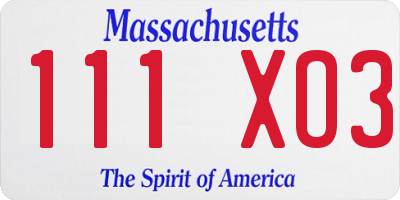 MA license plate 111XO3