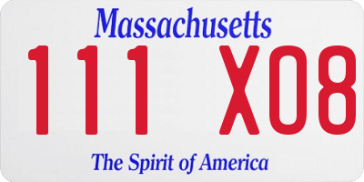 MA license plate 111XO8