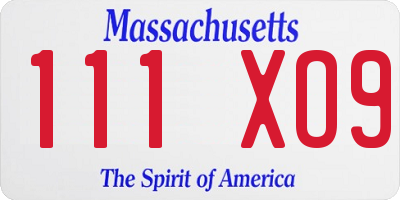 MA license plate 111XO9