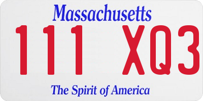 MA license plate 111XQ3