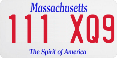 MA license plate 111XQ9