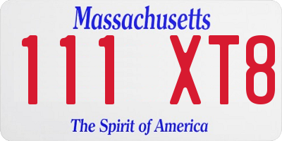 MA license plate 111XT8