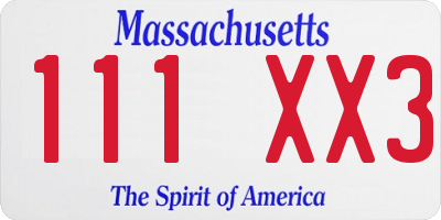 MA license plate 111XX3