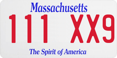 MA license plate 111XX9