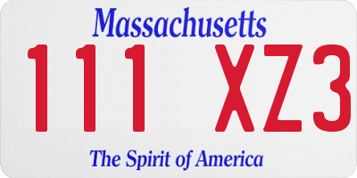 MA license plate 111XZ3