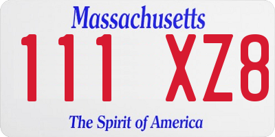 MA license plate 111XZ8