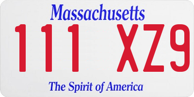 MA license plate 111XZ9