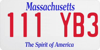 MA license plate 111YB3