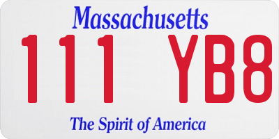 MA license plate 111YB8