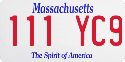 MA license plate 111YC9