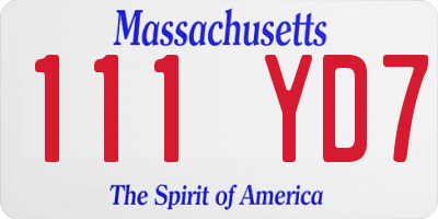 MA license plate 111YD7