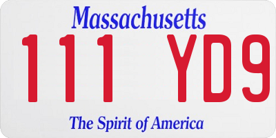 MA license plate 111YD9