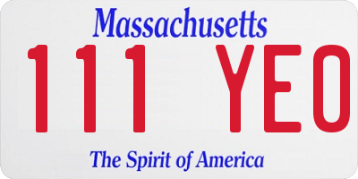 MA license plate 111YE0