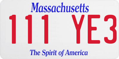 MA license plate 111YE3