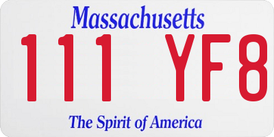 MA license plate 111YF8