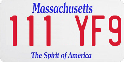 MA license plate 111YF9