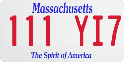 MA license plate 111YI7