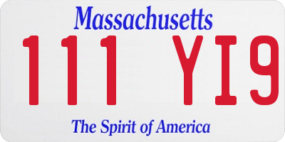 MA license plate 111YI9