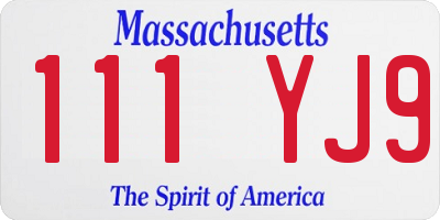 MA license plate 111YJ9