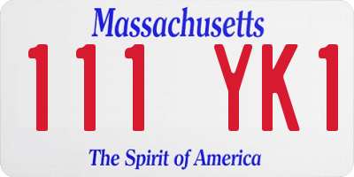 MA license plate 111YK1