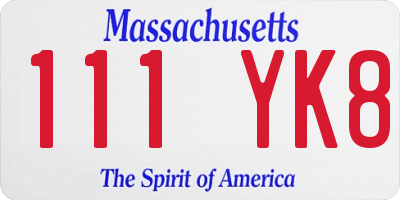 MA license plate 111YK8