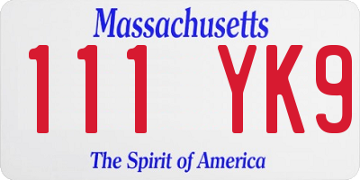 MA license plate 111YK9