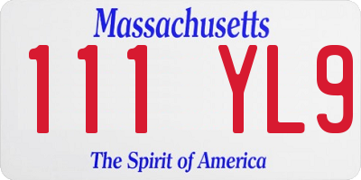 MA license plate 111YL9