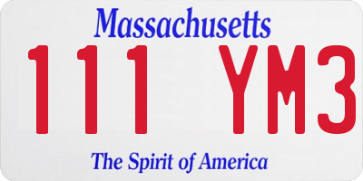 MA license plate 111YM3