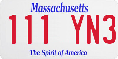 MA license plate 111YN3