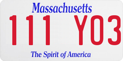 MA license plate 111YO3