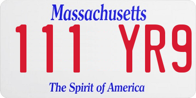 MA license plate 111YR9