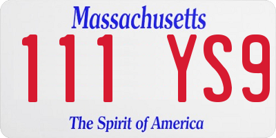 MA license plate 111YS9