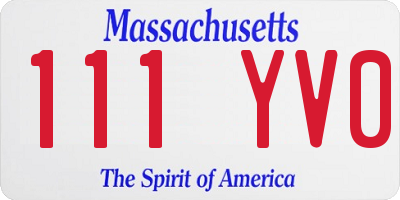 MA license plate 111YV0