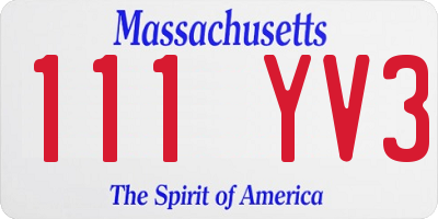 MA license plate 111YV3