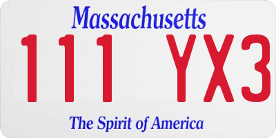 MA license plate 111YX3
