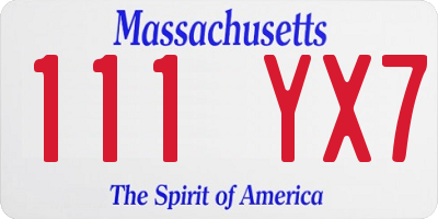 MA license plate 111YX7