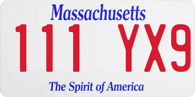 MA license plate 111YX9