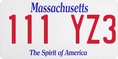 MA license plate 111YZ3