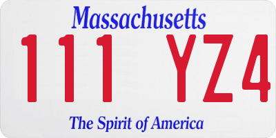 MA license plate 111YZ4